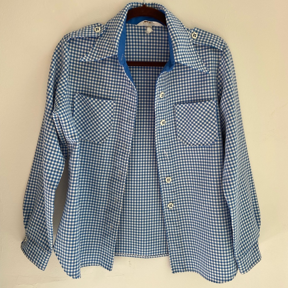 Blue and white gingham chore jacket
